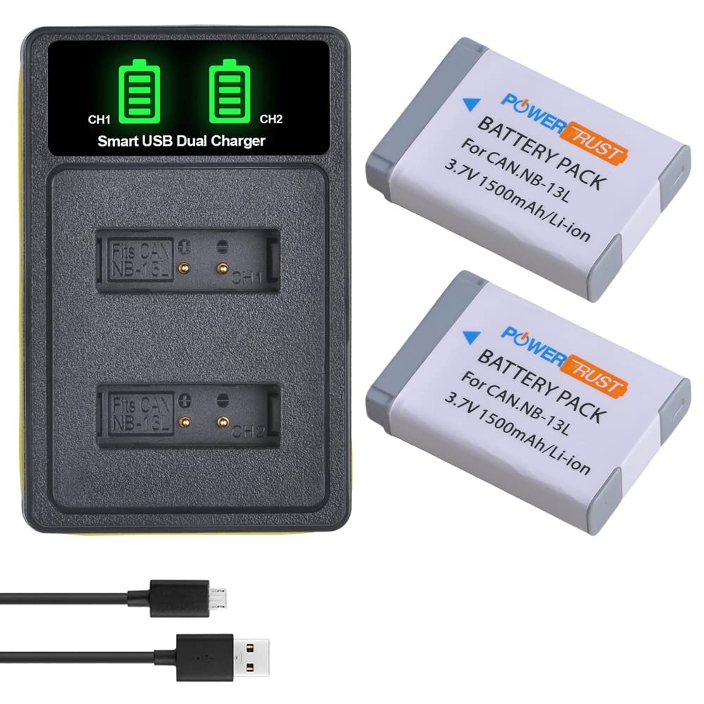 Lot de 2 batteries et chargeur NB-13L pour Canon PowerShot G7X, G7 X Mark II, G7 X Mark III, G5X, G5 X Mark II, G9X, G9 X Mark II, G1 X Mark III, SX740 HS, SX720 HS, SX620 HS, SX620 HS,