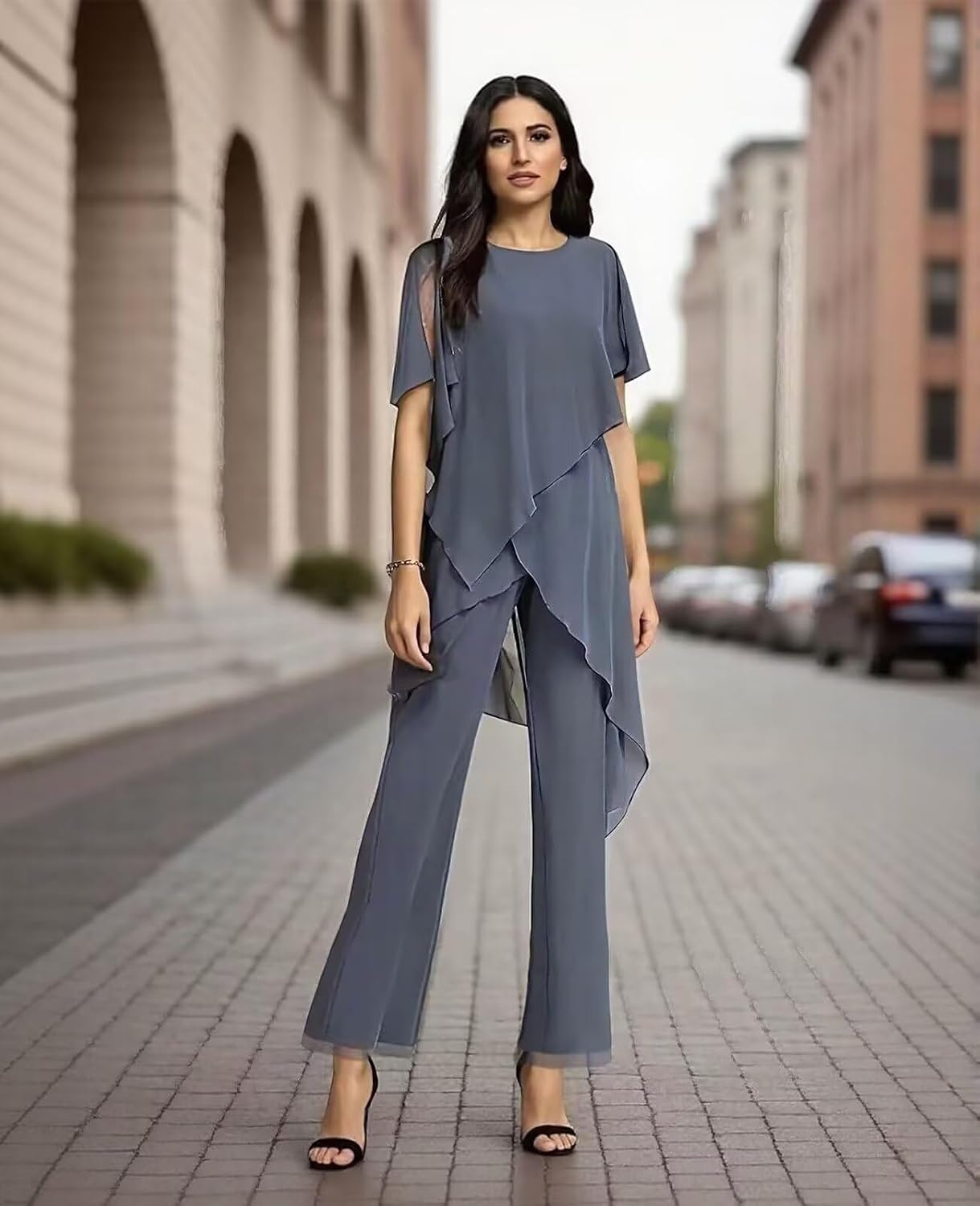 Chiffon Mother of The Bride Pant Suits for Weddding Guest - Short Sleeves Formal Grandmother Pantsuit Outfits