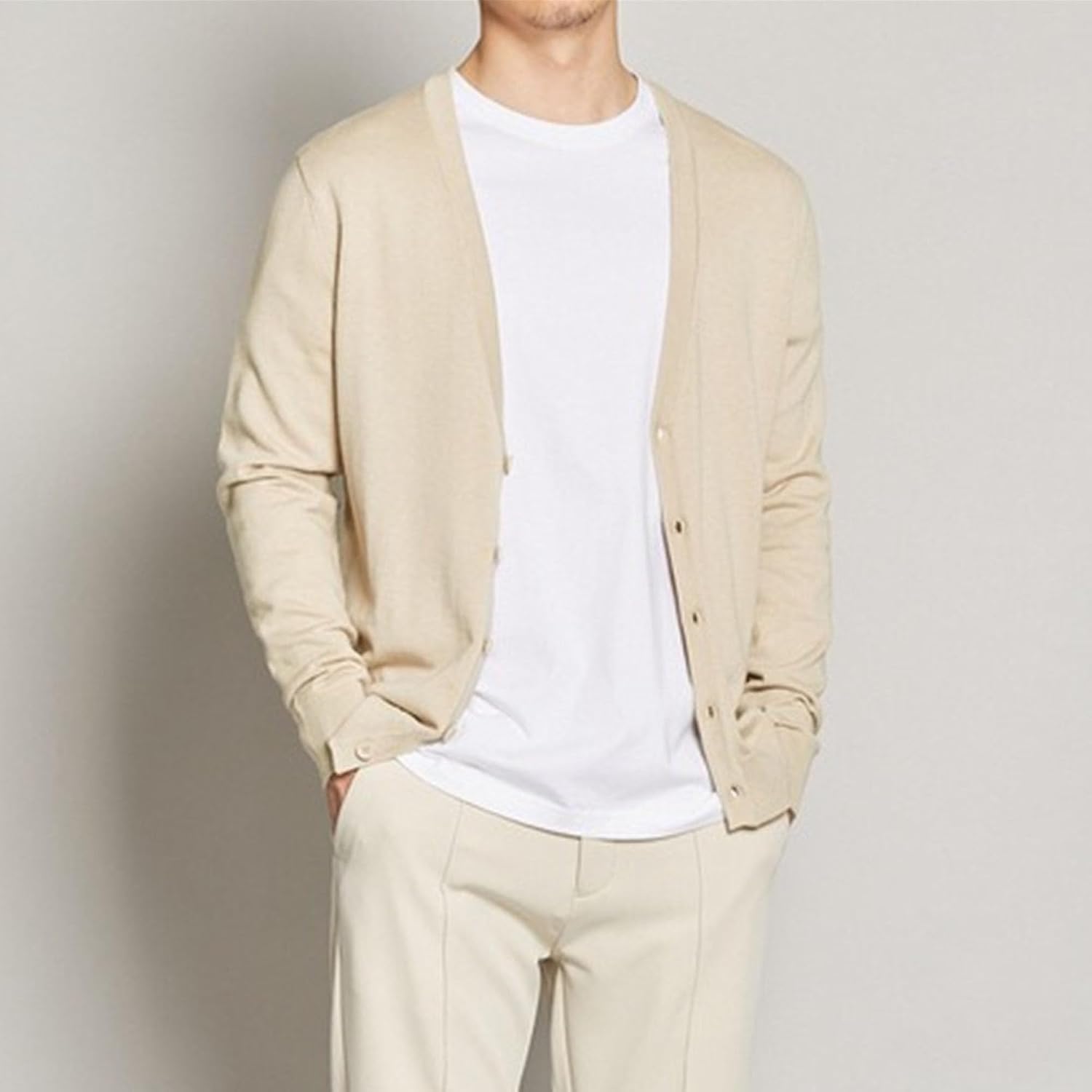 Men's Cardigan Sweaters Button V-Neck Knitted Sweaters Casual Slim Fit Long Sleeve Cable Knit Cardigans