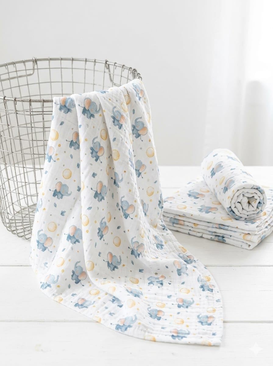 Gold Finger Muslin Towels 100% Cotton Muslin Swaddle Wrap for New Born Baby | Pack of 1 (75×150 cm) | Baby Blanket & Swaddles for Newborn | Citrus Groove Collection (Elephant Design)-image-41