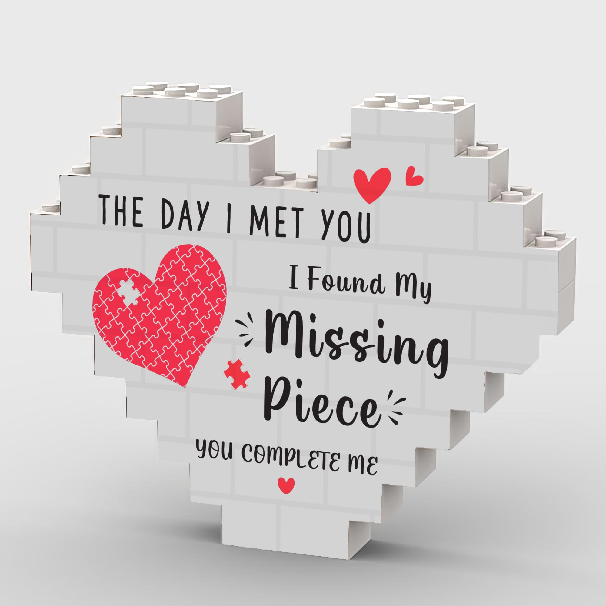 Valentine’s Gifts for Her & Him “I Found My Missing Piece” Heart Shaped Building Block Couple Anniversary & Wedding Keepsake Present for Boyfriend, Girlfriend, Husband, Wife