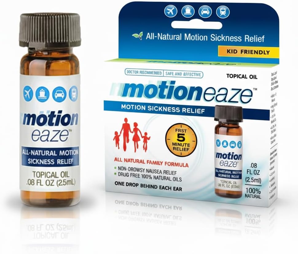 MotionEaze Non-Drowsy Motion Sickness Relief - All Natural Drug Free Formula - Made in The USA - 2.5ml Bottle