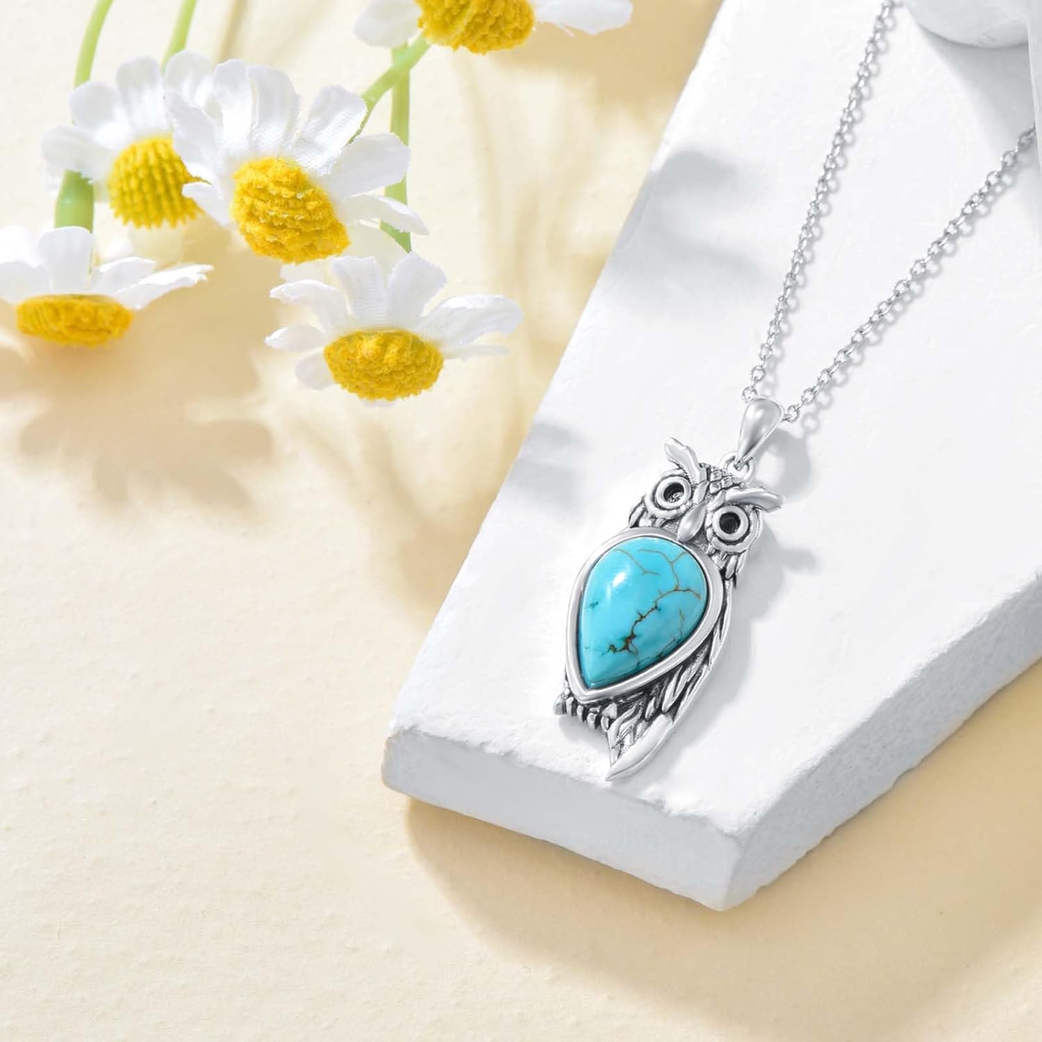Vintage Owl/Parrot/Turtle/Phoenix with Genuine Turquoise Necklace 925 Sterling Silver Animal with Green Turquoise Pendant Necklace with 18+2 inch Chain for Women Gifts