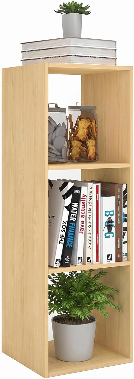 3 Cube Shelf with Anti-Tipping Kits + Reversible Open Back Bookcase, Multi Layer and Multi Grid Partition Layout (Oak 11in)