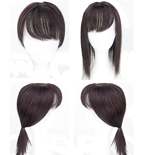 Miniatura 7 de Pieza de pelo para la frente con flequillo lateral, clip en la parte superior sin costuras, extensión para mujeres, pérdida de cabello, 14 pulgadas,