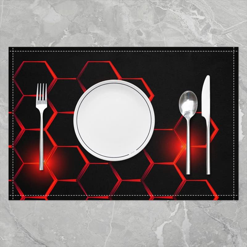 Miniatura 2 de Juego de 4 manteles individuales de panal de abejas para mesa de comedor, diseño geométrico moderno, juego de 4 manteles individuales geométricos