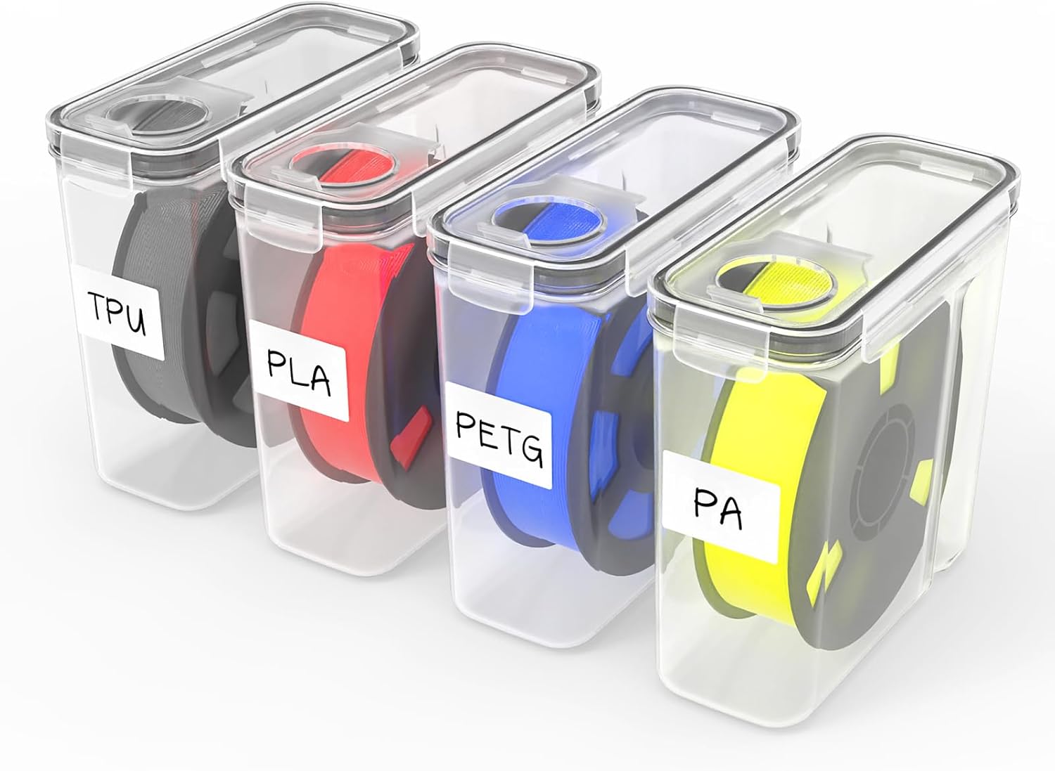 Filament Storage Box - 8 Pack 3D Printing Filament Container with Thick Silicone Seal, Dust-Proof Reusable Organizer with Writable Labels for 1.75mm PLA, ABS, PETG, TPU, PA (9.05"×8"×3")