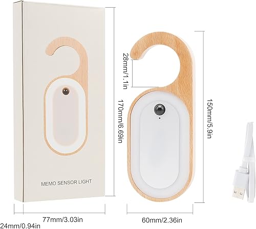 Miniatura 7 de Luz de mensaje de madera con sensor de movimiento, luz nocturna recargable para manija de puerta