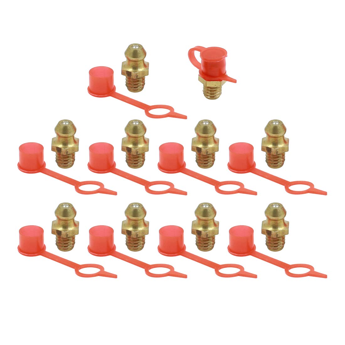 X AUTOHAUX Graisseur Droit M6x1 Raccords Graisseur Laiton avec Bouchon Anti-poussière 10set