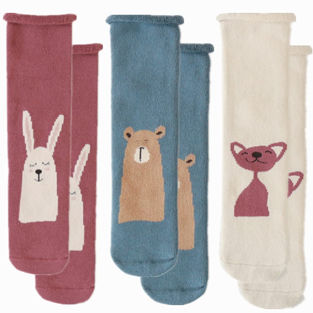 3 Pairs Thicken Terry Baby Knee High Socks 0-10 Years Kids Thermal Winter Over-knee High Stocking Baby Soft Cotton Warm Socks For Girls Boys Newborn Toddlers Long Socks