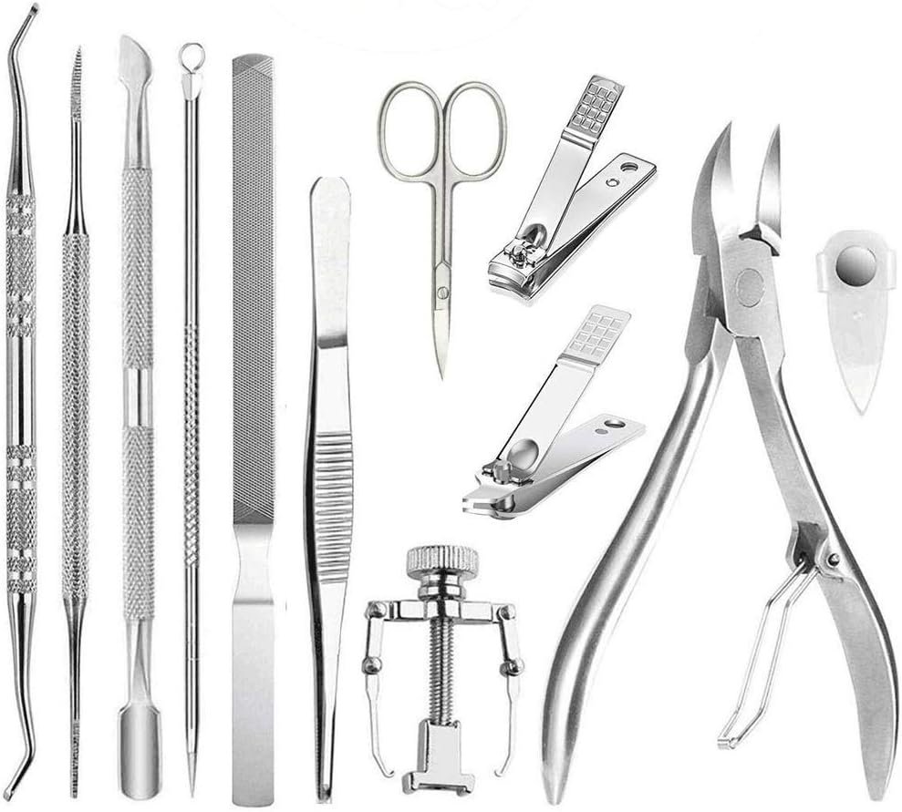 12Pcs/Set Professional Pedicure Tools Ingrown Toenail Tools Kit Nail Care Ingrown Toenail Removal Correction Clippers Foot Care