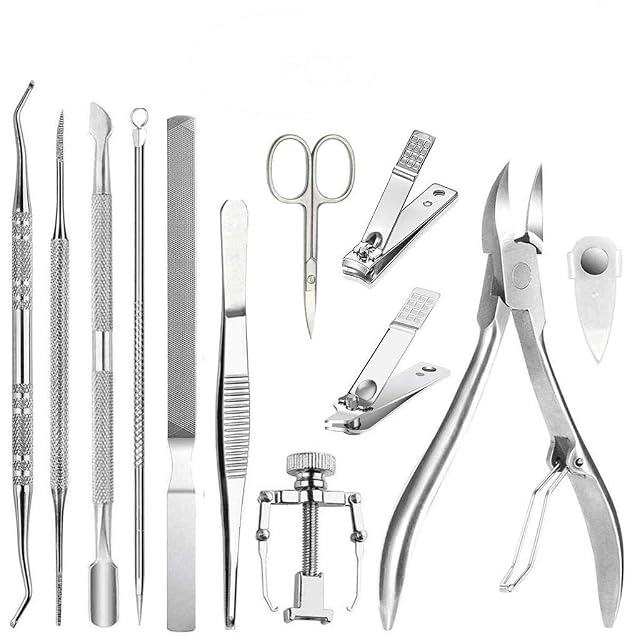 12Pcs Set Professional Pedicure Tools Ingrown Toenail Tools Kit Nail Care Ingrown Toenail Removal Correction Clippers Foot Care