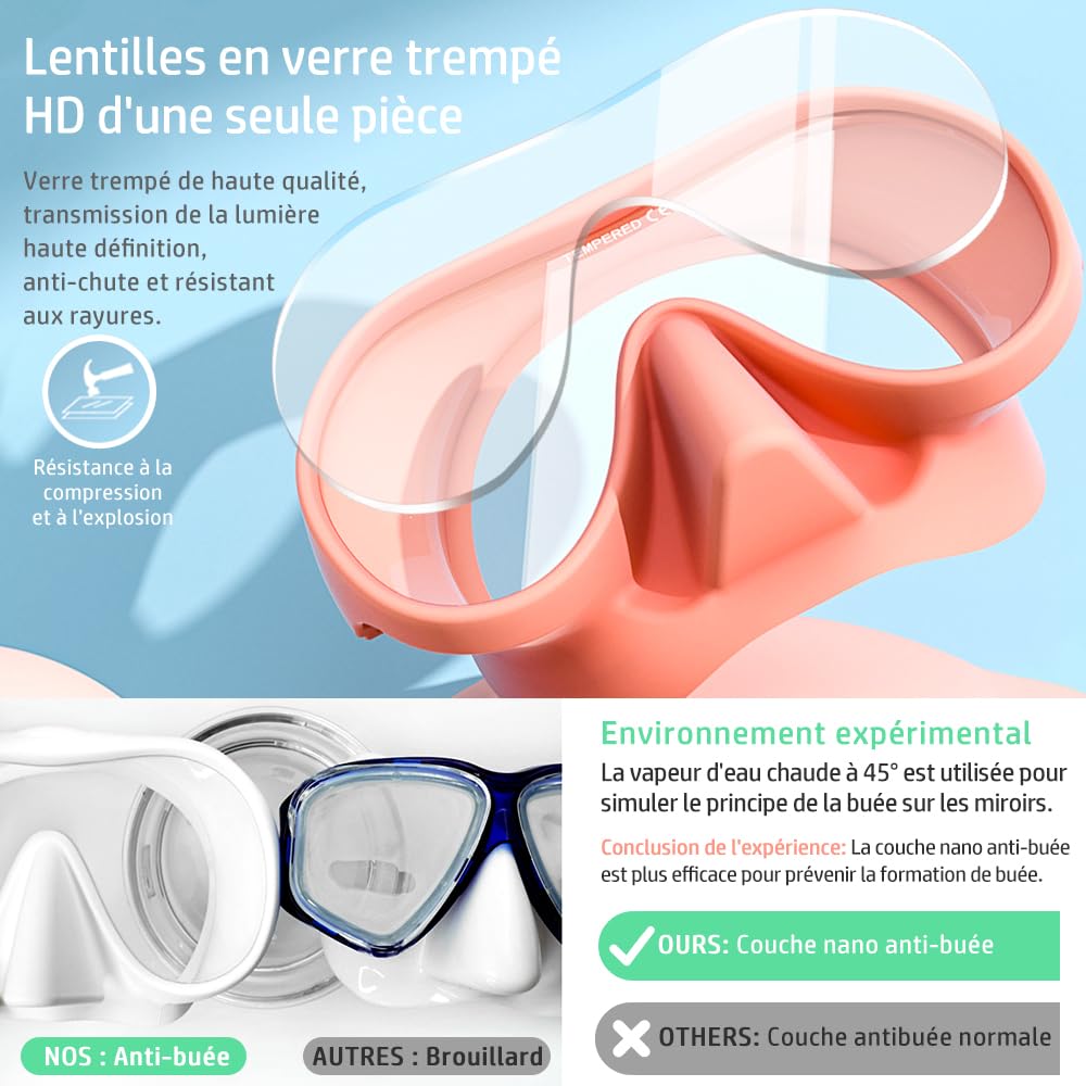 Masque Plongée Adulte, Masque de Plongee avec Tuba, Macaron Masque Snorkeling, Lunettes Plongée Pnoramiques 180°, Masque Tuba Anti-Fuite Anti-buée, Diving Mask en Verre trempé