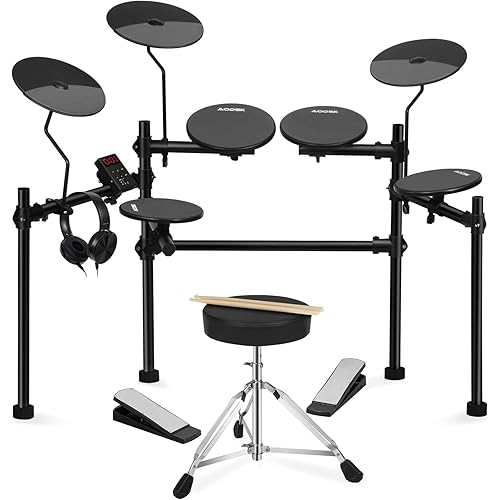 AODSK Electric Drum Set with 4 Quiet Drum Pads,Portable and Solid Drum Set for Beginner with 200 Sounds,2 Switch Pedal,Drum Throne,Drumsticks,Headphones (UAED-403TS)