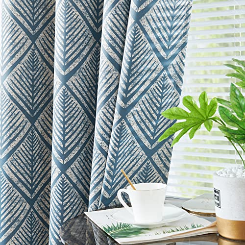 Collact Moderate Blackout Curtains For Bedroom 96 Inch Long Blue Geometric Curtains Grommet Top Thermal Insulated Curtains For Living Room Modern Room Darkening Drapes Window Curtain Set 2 Panels #TOP5