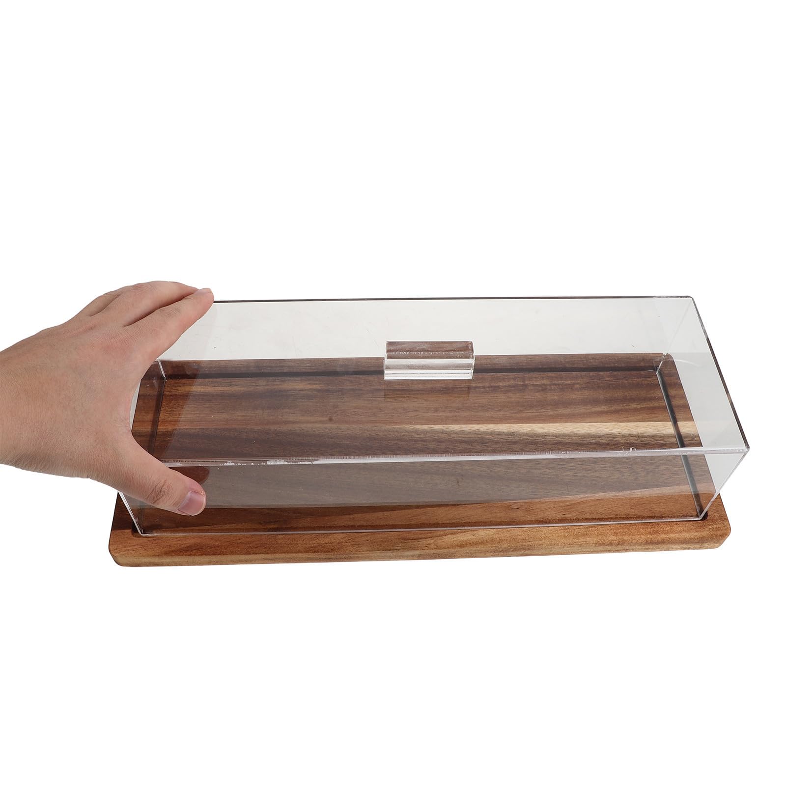 Homoyoyo Soporte para Pasteles Rectangular de Madera con Tapa Acrílica Transparente para Exhibición en Panaderías y Buffets, Fácil Identificación y Transporte