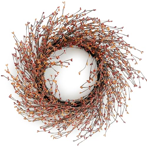 24 Inch Fall Wreath for Front Door with Large Grapevine, Orange Pip...