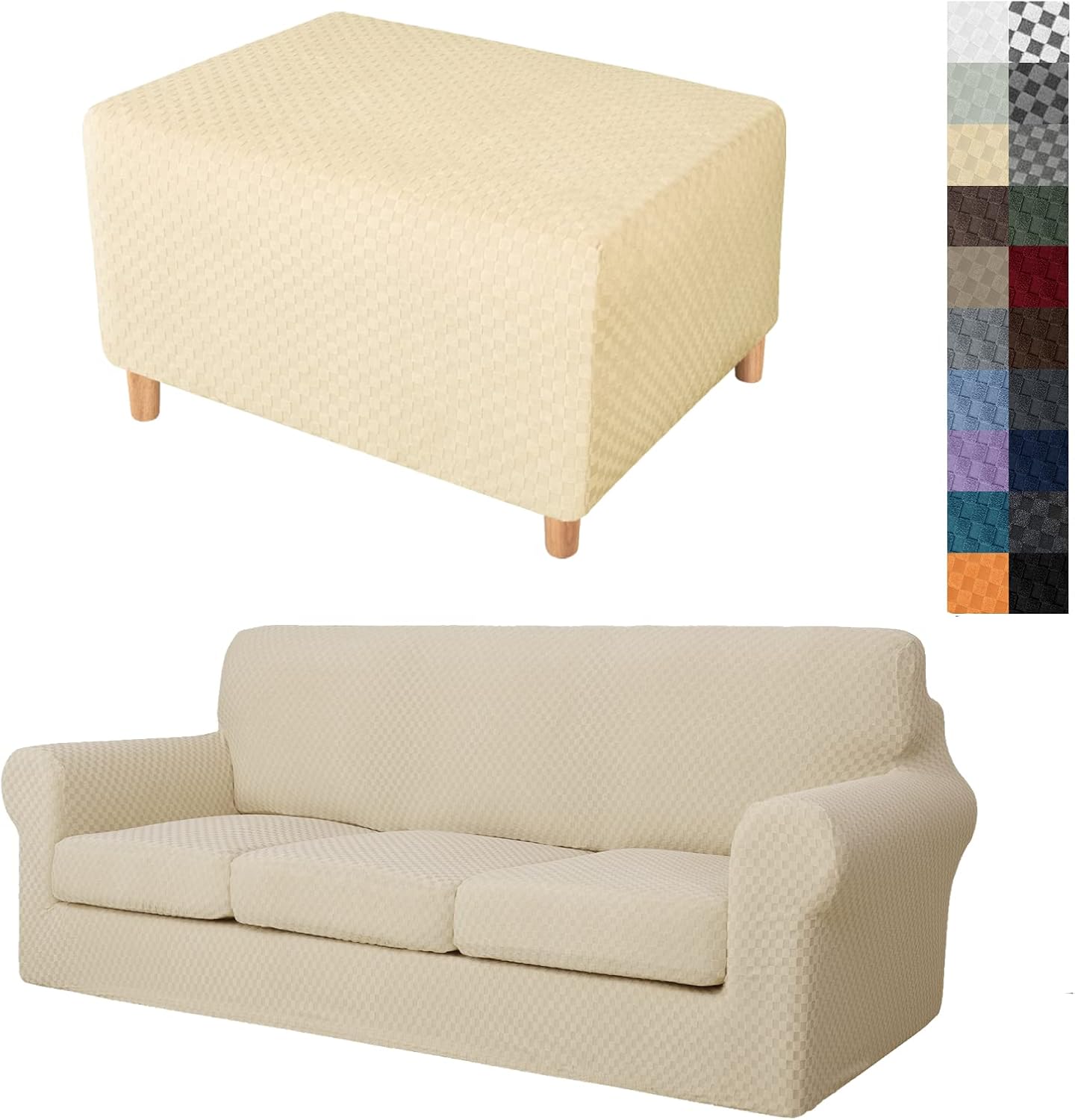 YEMYHOM Small Size Ottoman Cover + Extra Large Size Sofa Slipcover (Beige)