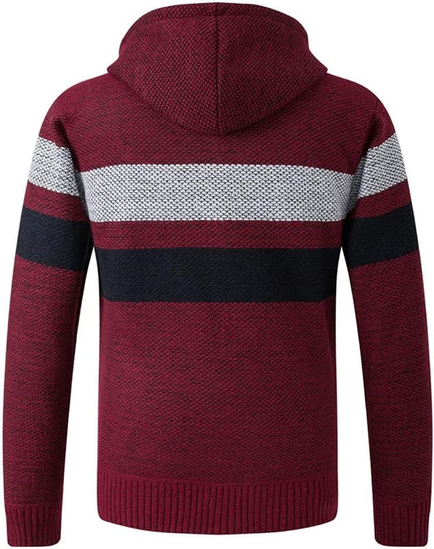 Shanghai Story Men's Warm Sherpa Lined Knit Striped Hoodie Thicken Cardigan Sweater Jacket3