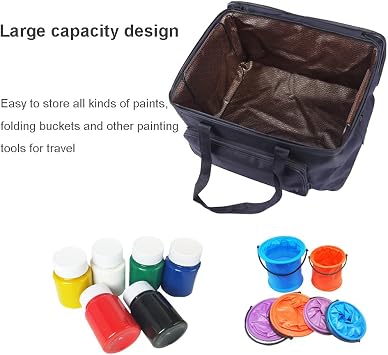 Large Art Supply Carrier Bag Drawing Tool Organizer Craft Storage Tote Portable Supplies Students Painting Tools Box Carrying Case, Black, 46cm x 30cm x 27cm