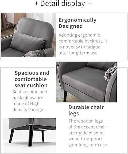 Miniatura 9 de Finca ancha Butacas para Sala Modernas - Silla decorativa tapizada con botones, silla de lectura de terciopelo con patas de madera, silla de