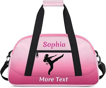 Custom Sport Duffel Bag for Girls, Personalized Kids Gym Bag, Overnight Weekender Bags for Teens, Travel Duffle Bag for Girls, Deeppink Martial Arts