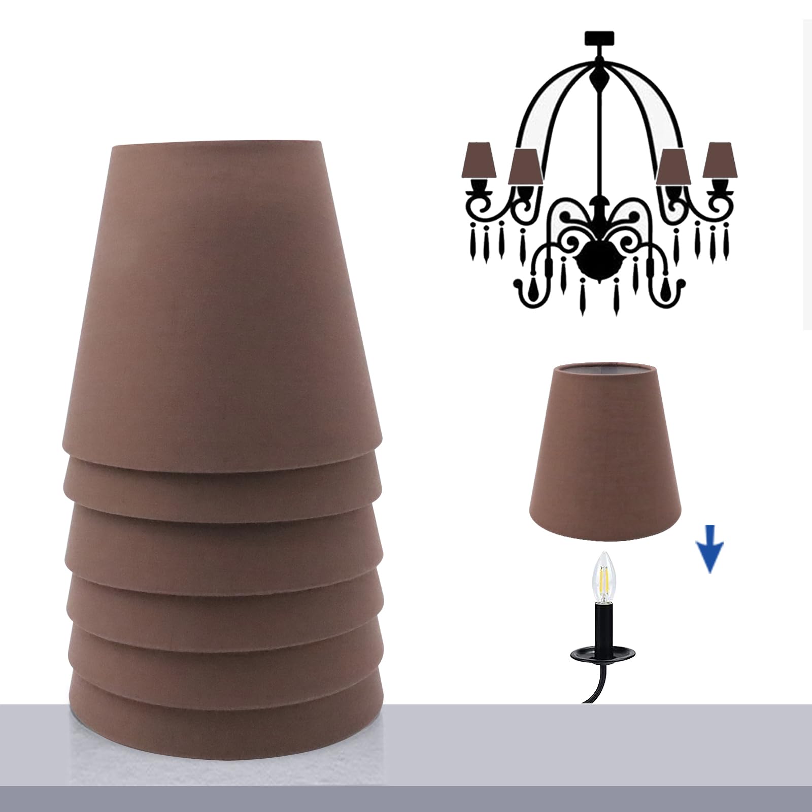 Tsnamay Set di 6 paralumi per lampadari fatti a mano, in lino, con clip, set di 6 paralumi per lampadario, beige e bianco