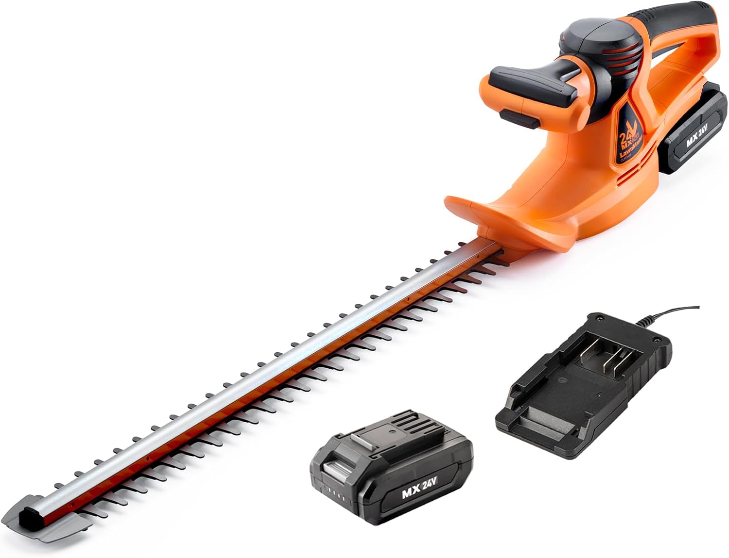 LawnMaster MX 24V 52cm Cordless Hedge Trimmer with MX 24V Lithium ion 2.0 Ah Battery and Charger – Safety Switch System, Laser cut Blade and 2 Year Guarantee