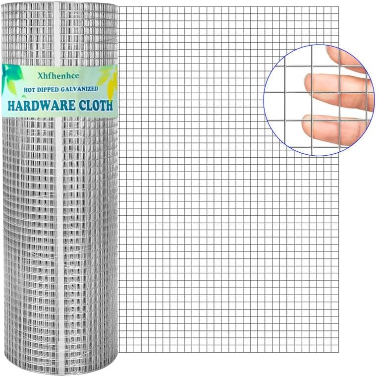 Hardware Cloth 1/2inch Hot-Dipped Galvanized After Welded 24in x 100ft Metal Fence Mesh Roll,19Gauge Square Chicken Wire Garden Plant Bed Fencing Chicken Coop Rabbit Animal Cage Wire Netting