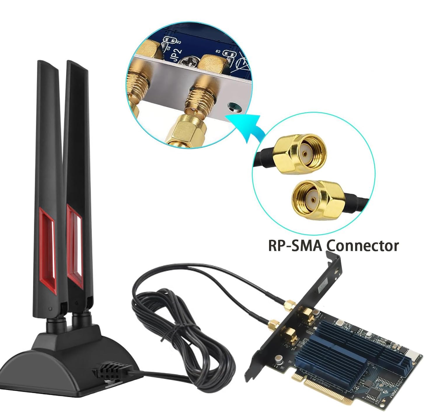Antena WiFi 6E de 6 GHz 5 GHz 2.4 GHz para juegos con base magnética con cable de extensión de 6.5 pies para PC, computadora de escritorio, tarjeta PCIe WiFi 6E, enrutador