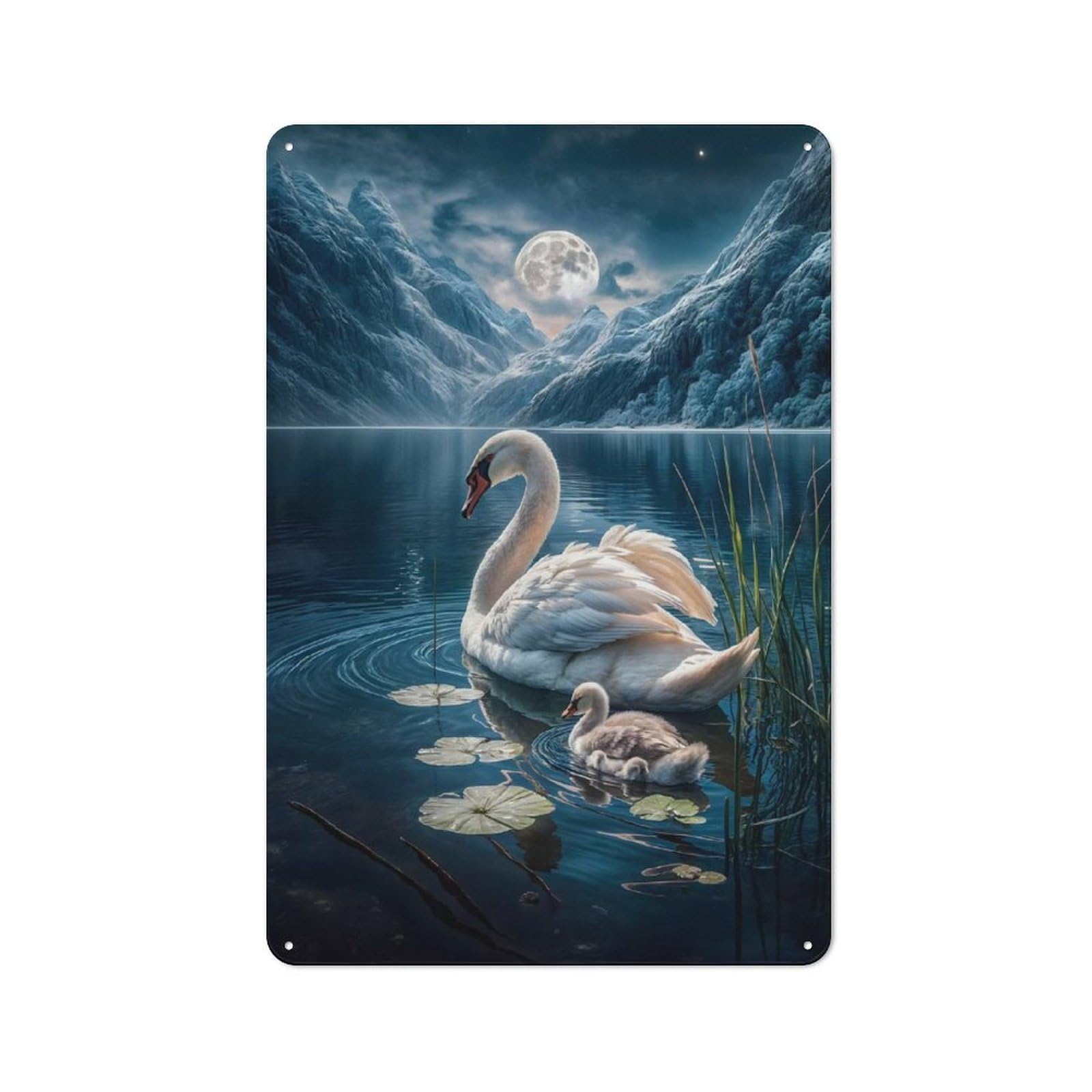 Vintage Metal Sign with Moonlit Swan Serenity Design 30x20cm, Vintage Bar Wall Plaque for Cafe, Pub, Workshop Or Home Bar