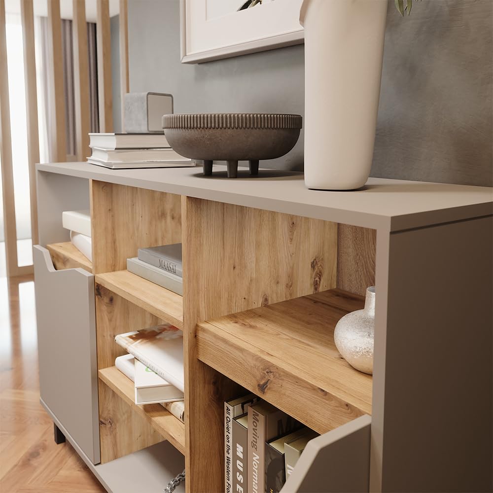 Vicco Aparador Marelle, Roble grisáceo/Artesano, 120 x 81.3 cm | con 2 puertas, para guardar ropa, libros o artículos del hogar