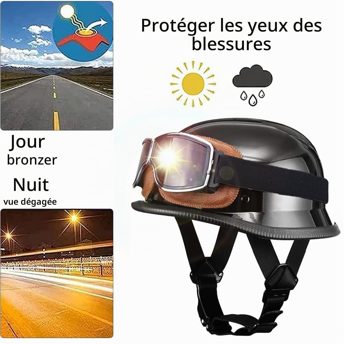 Casque Moto Vintage Casques Jet, Casque Allemand Moto Ouvert Adulte Demi, ECE Homologué, Demi Casque de Moto avec Boucle Réglable Dégagement Rapide, pour Cruiser Chopper Casque