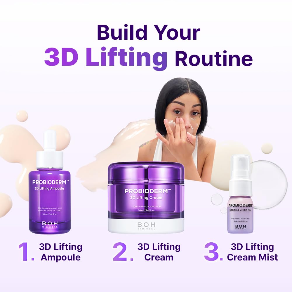 BIOHEAL BOH Kit per la cura del viso Probioderm 3D Lifting | Crema idratante per il viso anti-età notturna, fiala e siero viso spray | Kit per la cura del viso coreano per rassodare e idratare | Set
