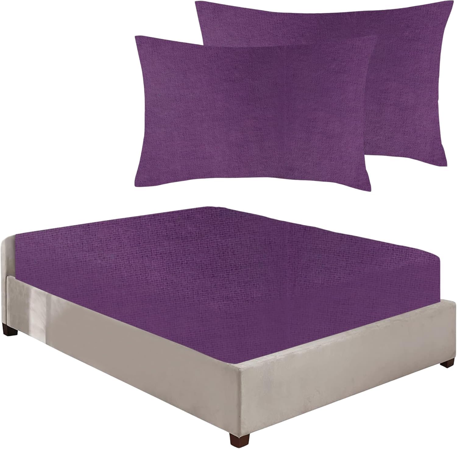 100% Brushed Cotton Soft Flannelette 25CM/10" Fitted Sheets in 12 Colours (Purple, F D 25 + Pillowcase pair)
