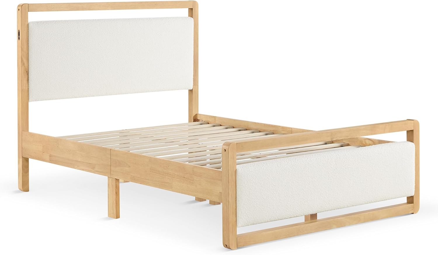 Wood Bed Frame with Headboard and Footboard, Mattress Foundation with USB Charging Strong Wooden Slat Support Noise-Free Easy Assembly No Box Spring Needed