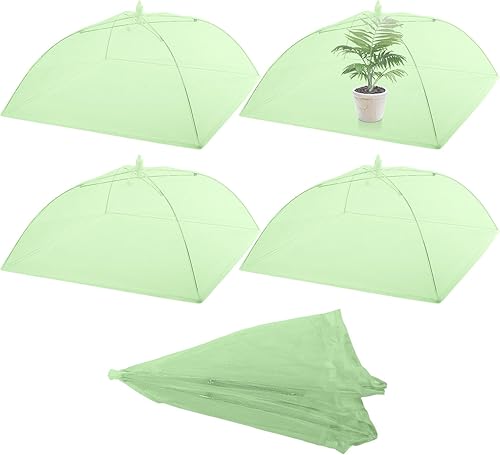 Sawysine Paquete de 4 Cubiertas de Malla para Plantas Reutilizables Pantalla Cloche Cúpula Carpa Protectora de Plantas Paraguas Plegable para Jardín