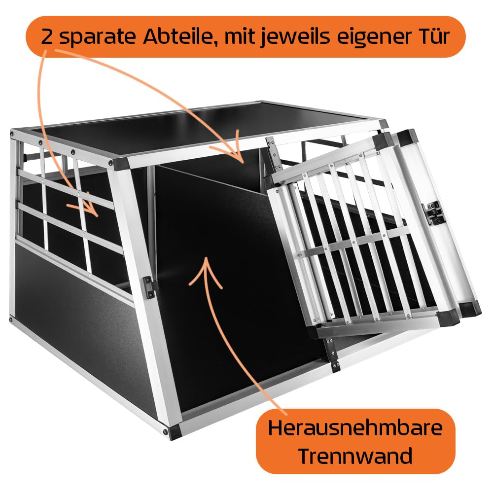 Petigi Hundebox Hundetransportbox Auto Alu Hunde Transportbox Aluminium Kofferraum Transport Box für Hund Dog Autobox 89 x 69 x 50 cm Haustier Käfig