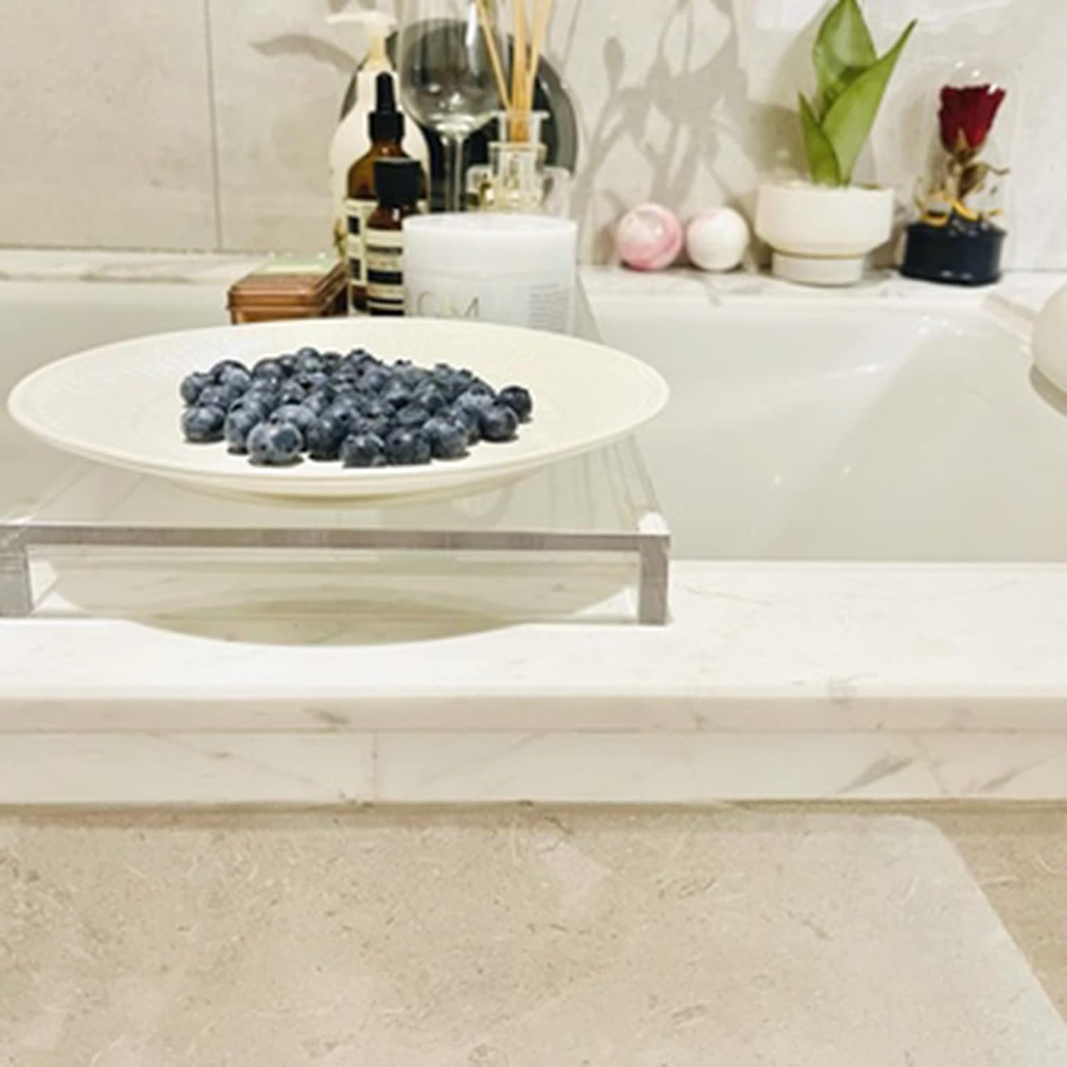 Towel Bar Tray Bathtub Caddy Tray Transparent Acrylic Bathtub Caddy Tray Bathtub Bridge Multifunctional Wine Glass Holder and Towel Rack Shower Storage Accessories (82 X 20 X 3 cm)