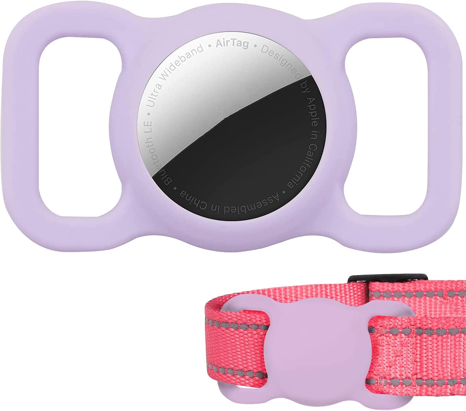 Silicone Air Tag Collar Holder - Waterproof Protective Case for Dog & Cat GPS Tracking Accessories (1 Pack, Purple)
