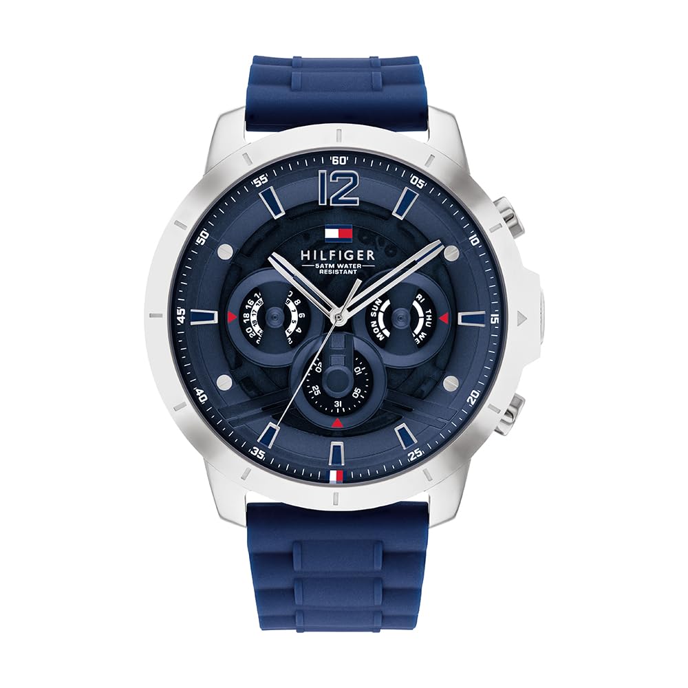 Tommy Hilfiger Analogue Multifunction Quartz Watch for Men with Navy Blue Silicone Bracelet - 1710489