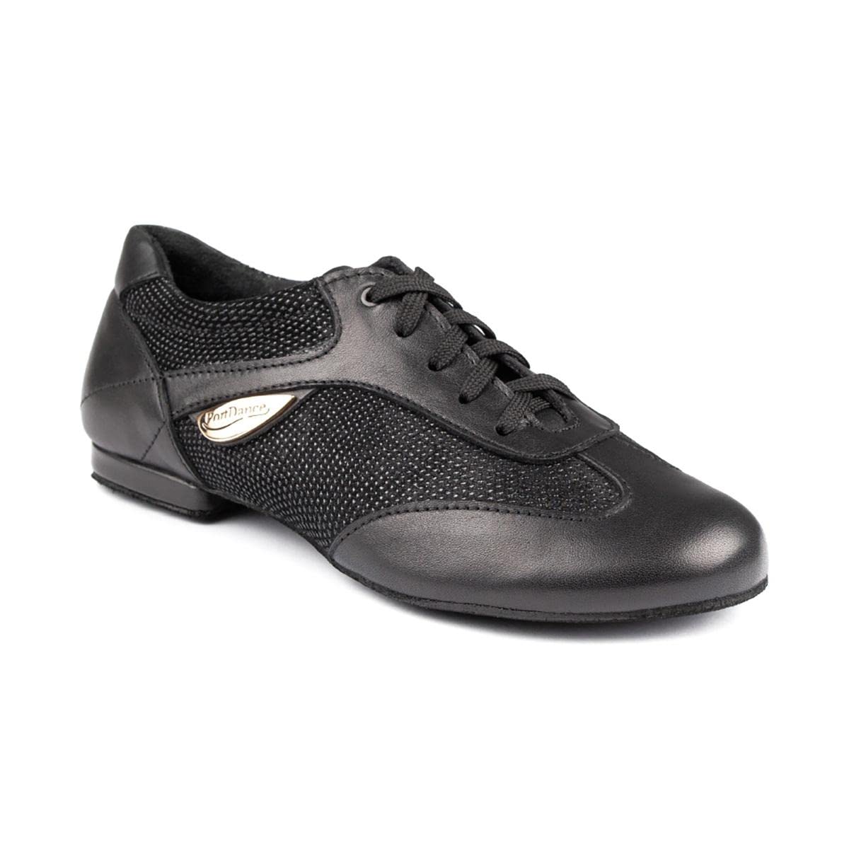 Portdance Damen Tanzschuhe PD07 - Leder/Beverly Schwarz - 1 cm Micro-Heel - Normalweite - Made in Portugal