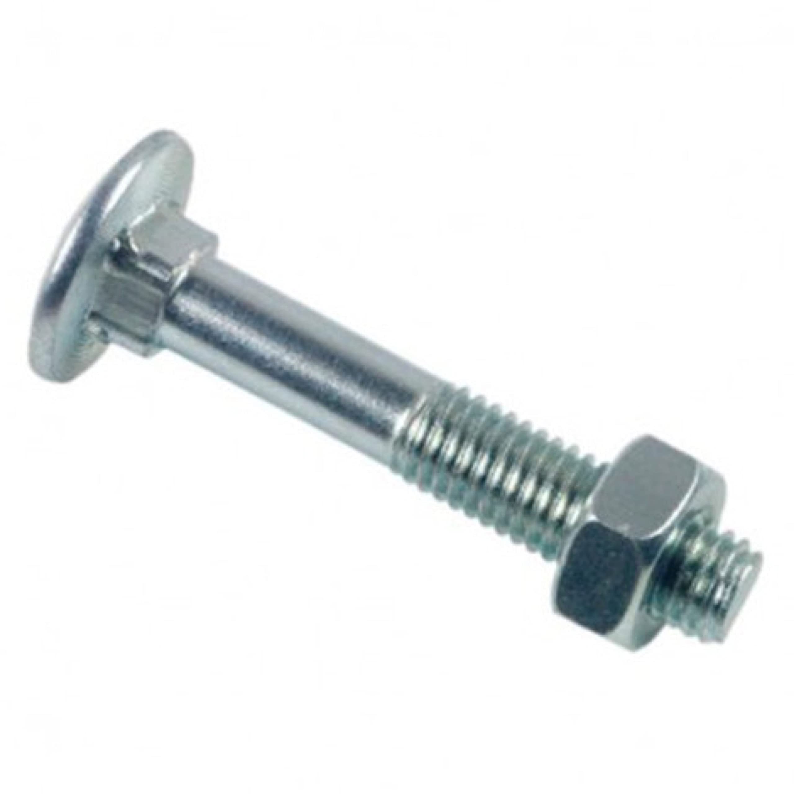 LENNIE, Boulon poêlier tête ronde large, Ø8x80, Boulons poêlier tête ronde large,en acier zingué blanc, Empreinte fendue en croix, avec écrou hexagonal, Livré avec écrou, Boite de 100