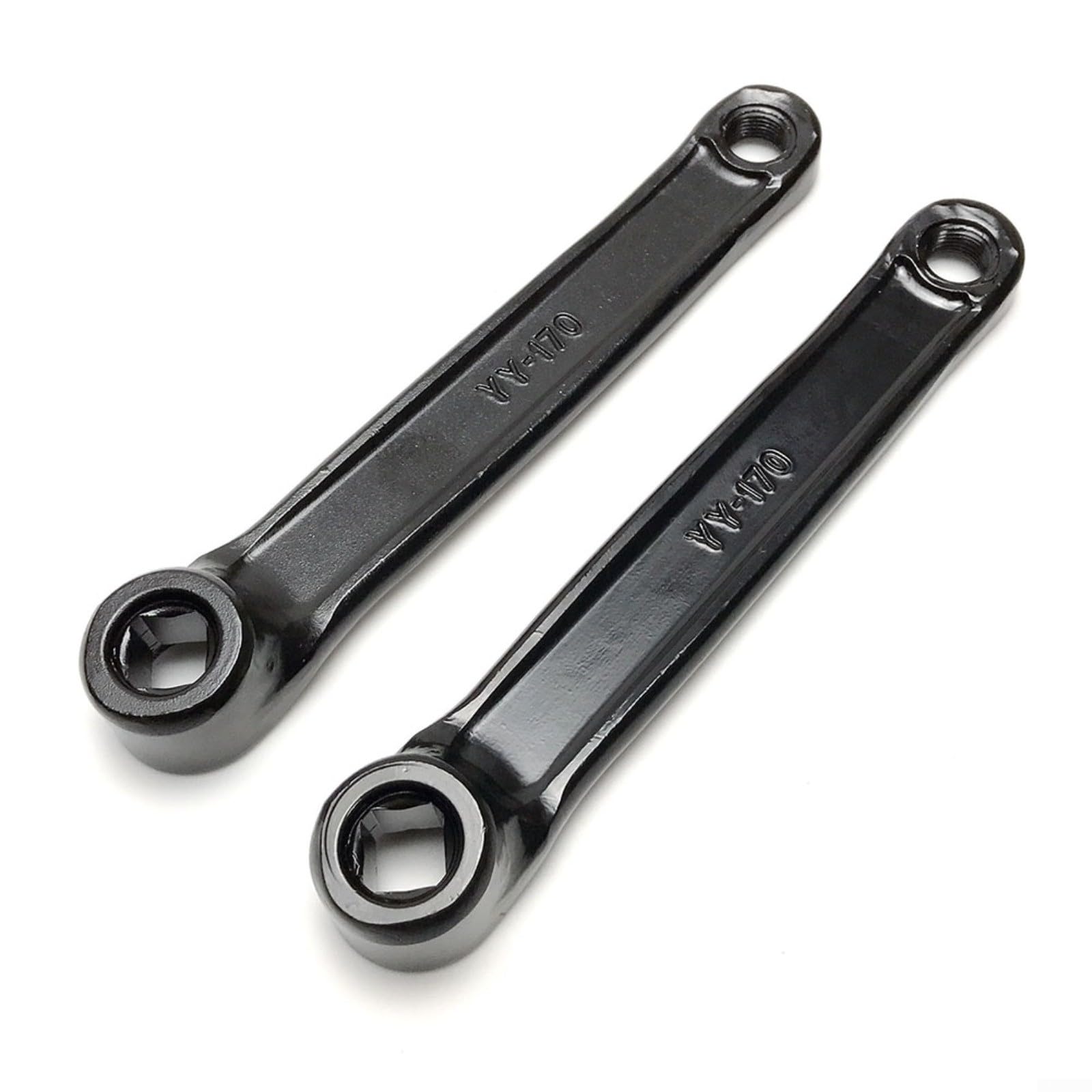 1 paio di pedivelle per cyclette da 170 mm, in ferro, con foro rombico sinistro e destro, per pedale filettato M14, ricambio per fitness, casa, palestra, colore nero (manovella sinistra)