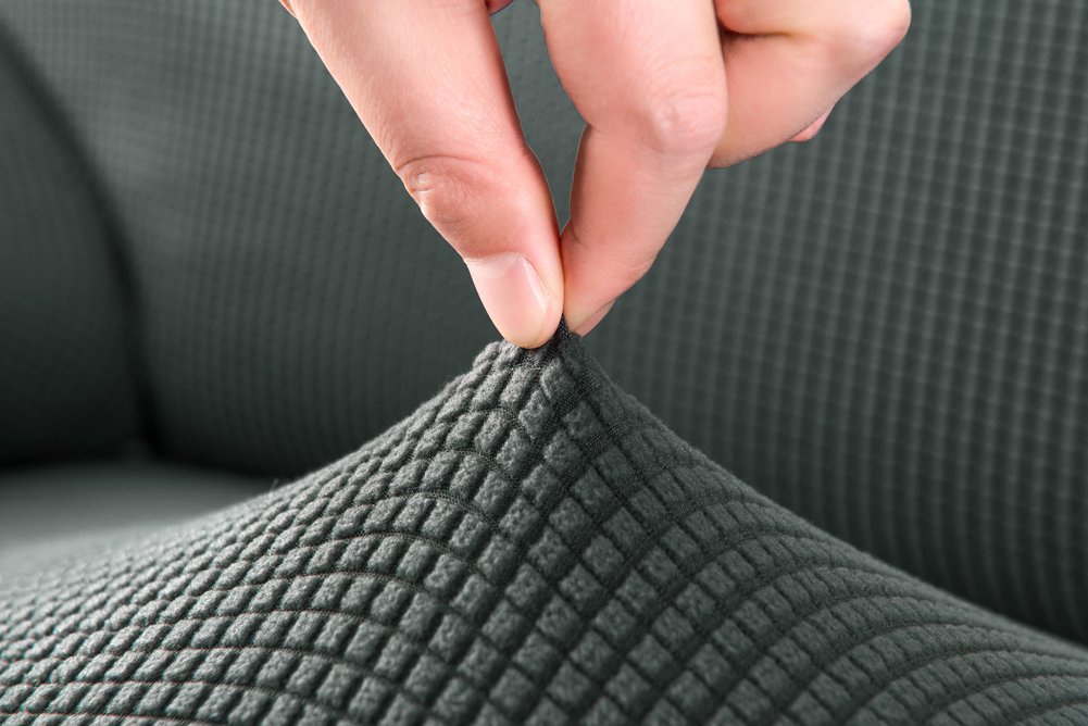 Grube pokrowce na sofę 1 2-3-4-osobowa żakardowa sofa pokrowiec antypoślizgowy łatwe dopasowanie dziewiarski poliester spandex tkanina stretch wszystkie pory roku ochraniacz na kanapę (2-osobowa: 140-185 cm, szary zielony)