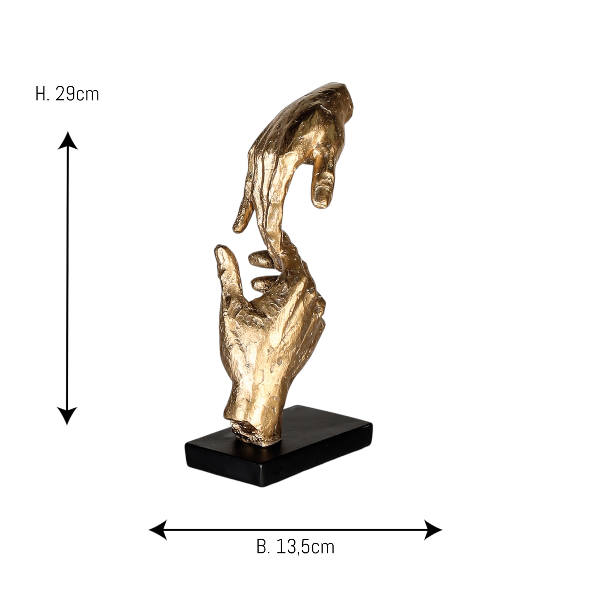 Casablanca Skulptur Two Hands, Deko Figur Gold, Kunstharz Statue Wohnzimmer, Büro Dekoration H. 29 cm x B. 13,5 cm - Moderne Skulpturen, Hand Symbol Zusammenhalt