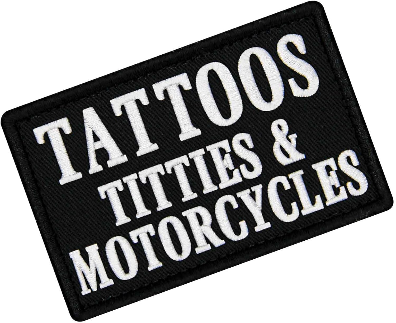 EmbTao Tattoos Titties & Motorcycles Patch Embroidered Biker Badge Funny Applique Hook & Loop Emblem