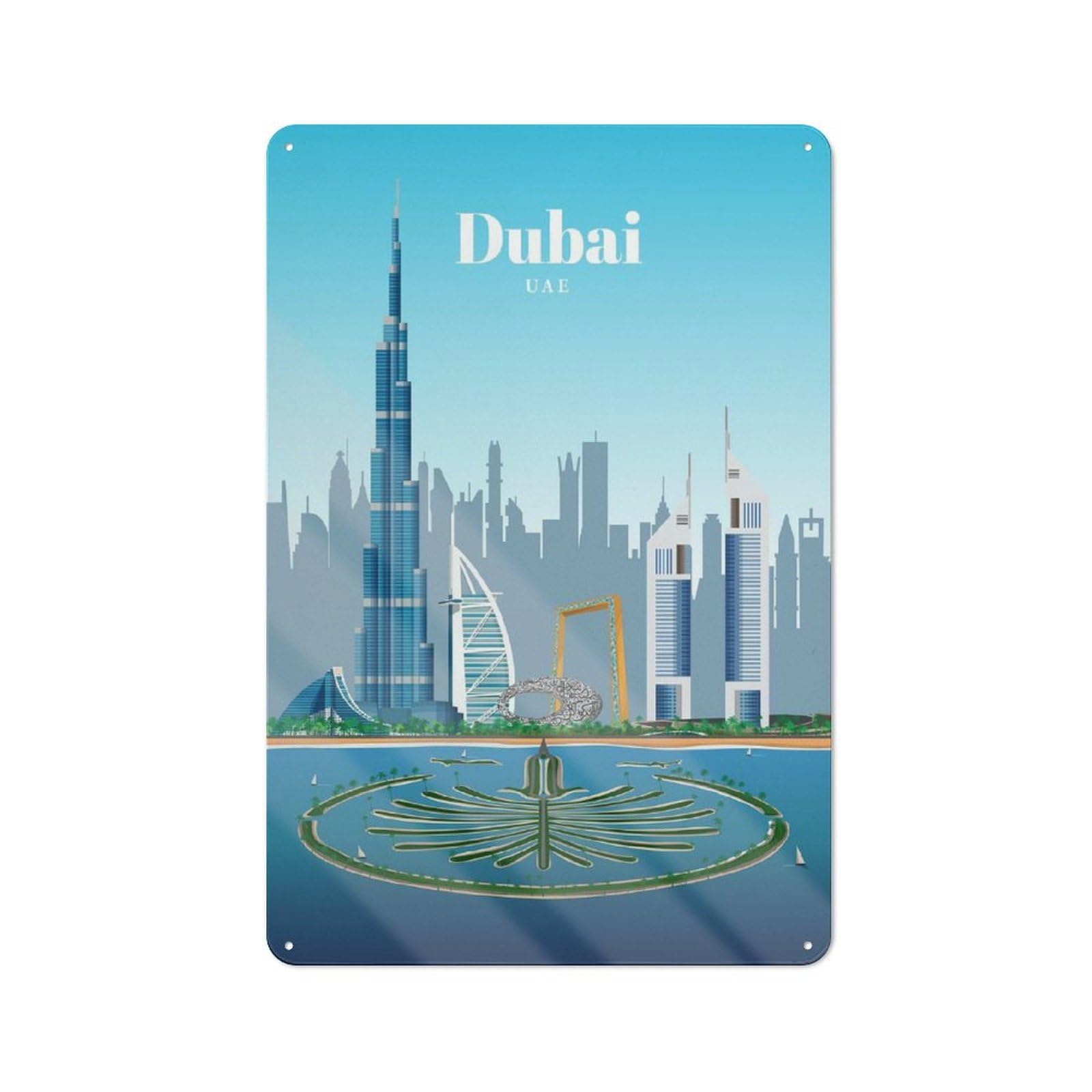 Junmoney Visit Dubai Retro Metal Wall Sign 30X20cm For Studio Or Craft Room, For Metal Sign Collectors, For Garage And Workshop Walls