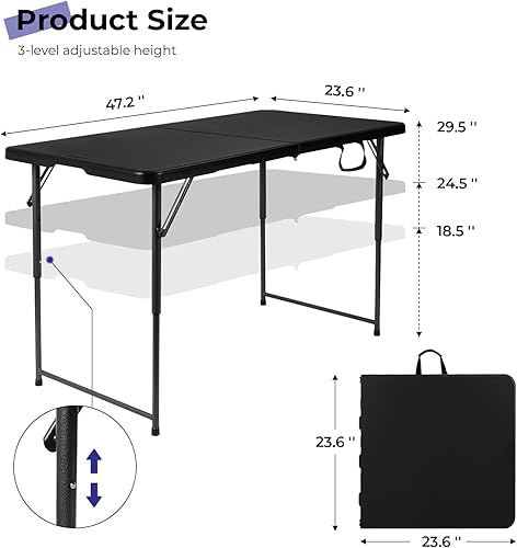 Miniatura 3 de Mesa plegable de 1,2 m portátil de plástico resistente plegable por la mitad mesa de uso múltiple pequeña para interiores y exteriores de altura