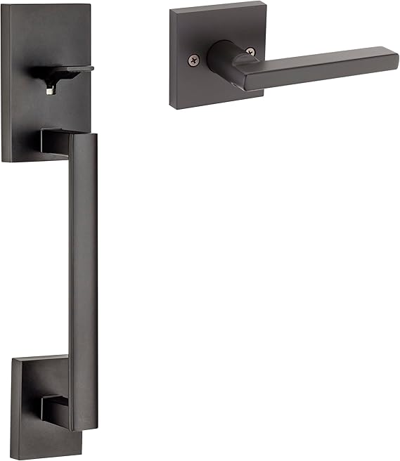 Weiser Matte Black Front Door Lock and Handle Set, San Clemente